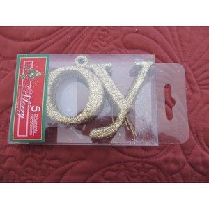 LOT OF 3 PACKS OF GLITTER ORNAMENTS 2 REINDEER, 1 "JOY" TOTAL 15 ORNAMENTS NIP